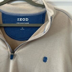 IZOD Beige Quarter-Zip Sweater with Blue Accents